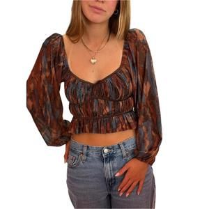 NEW SKY TO MOON holic nature sheer sleeve top in multicolor